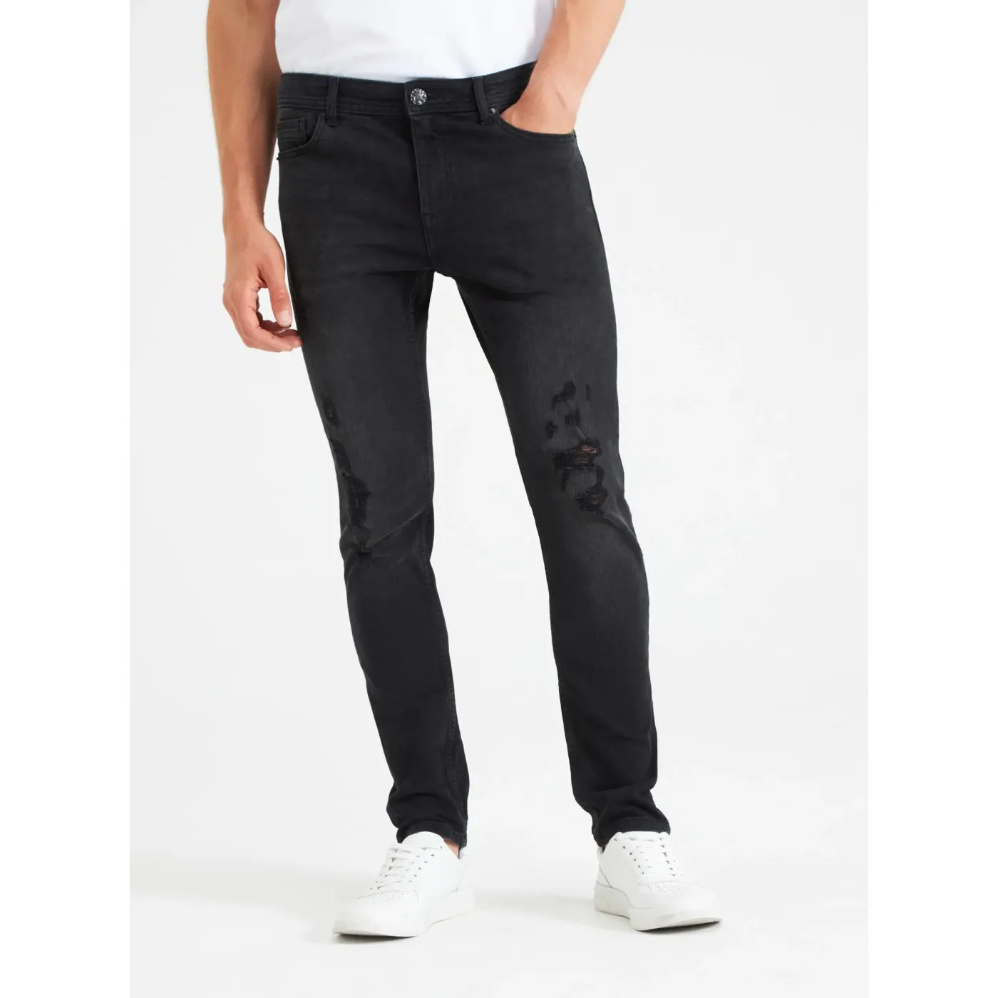 TRN Black ripped skinny jeans denim