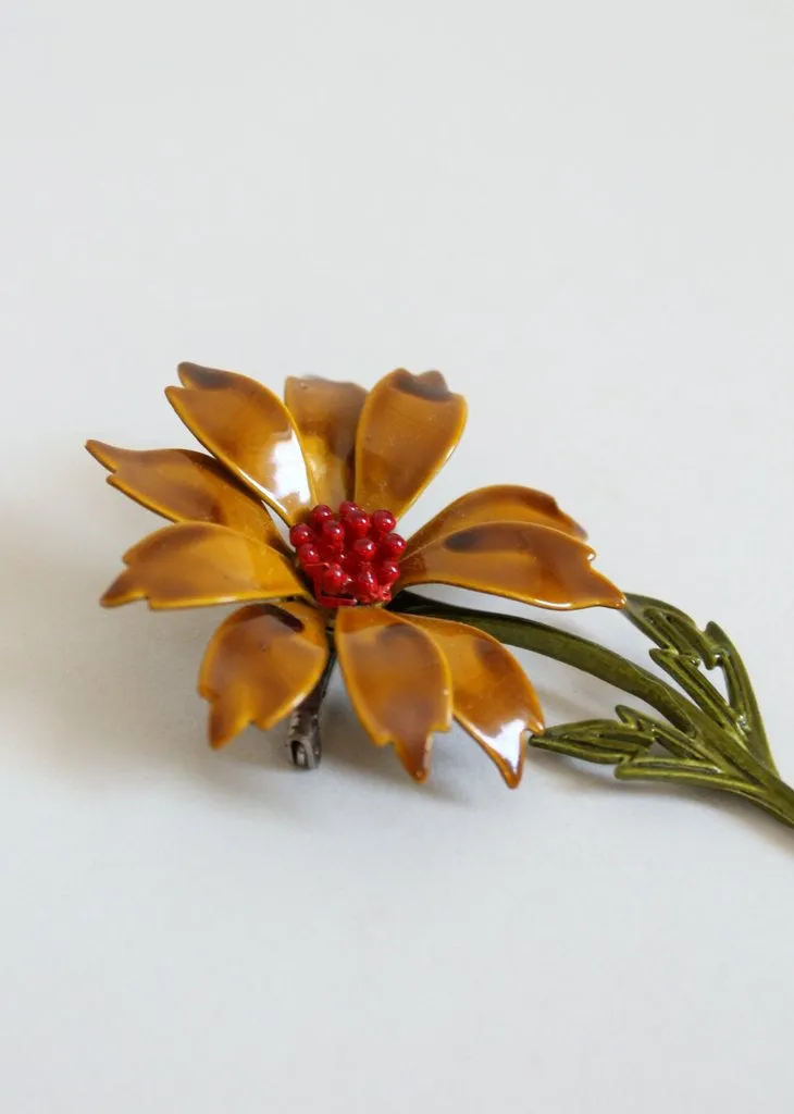 Vintage 1960s Fall Flower Enamel Brooch