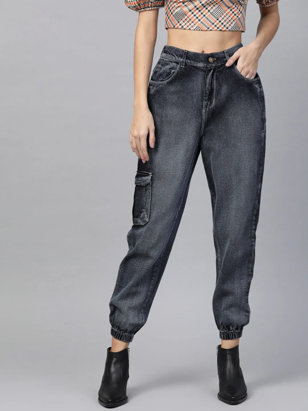 Women Navy Washed Street Wear Jogger Jeans