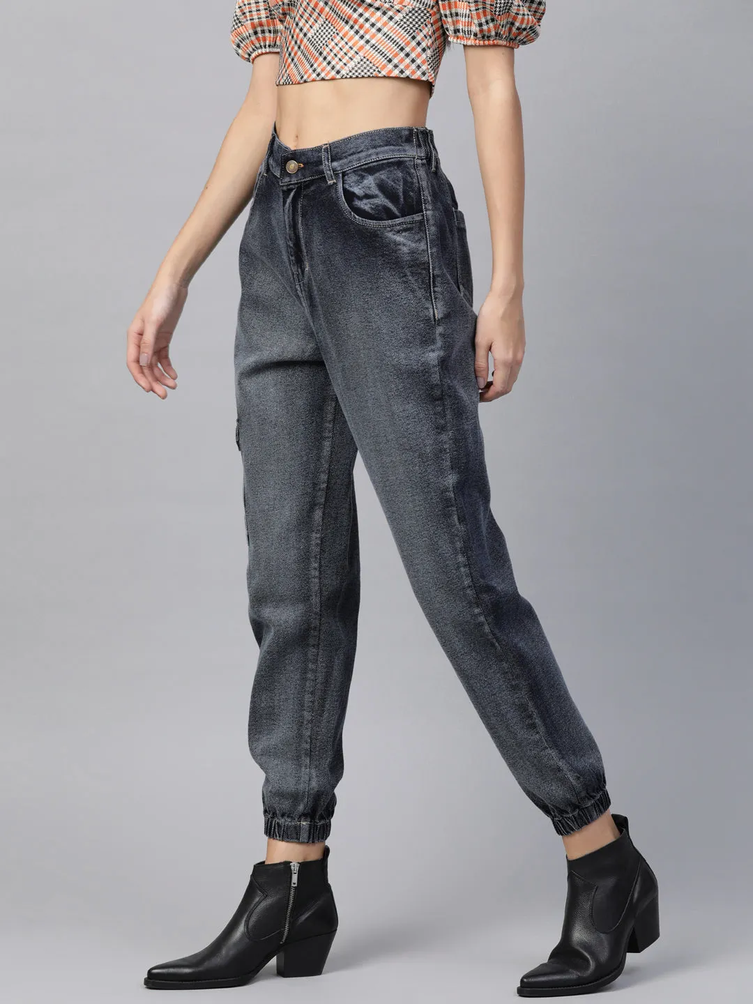 Women Navy Washed Street Wear Jogger Jeans