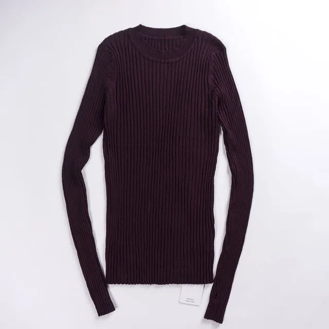 Women Sweater Pullover Basic Knitted Tops Solid Crew Neck Essential Jumper Long Sleeve Ribbed Sweaters Autumn Winter 2017