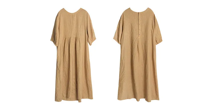 Yellow Linen Dress Summer Long Loose Women Linen Gown Dresses ZF98410