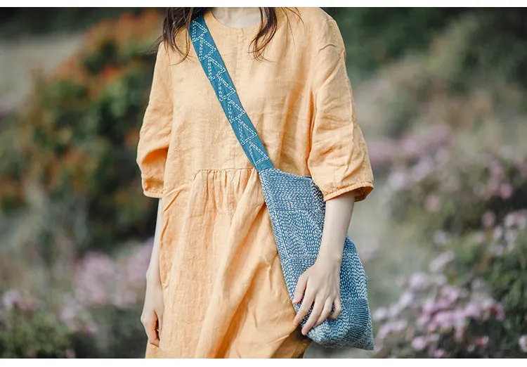 Yellow Linen Dress Summer Long Loose Women Linen Gown Dresses ZF98410